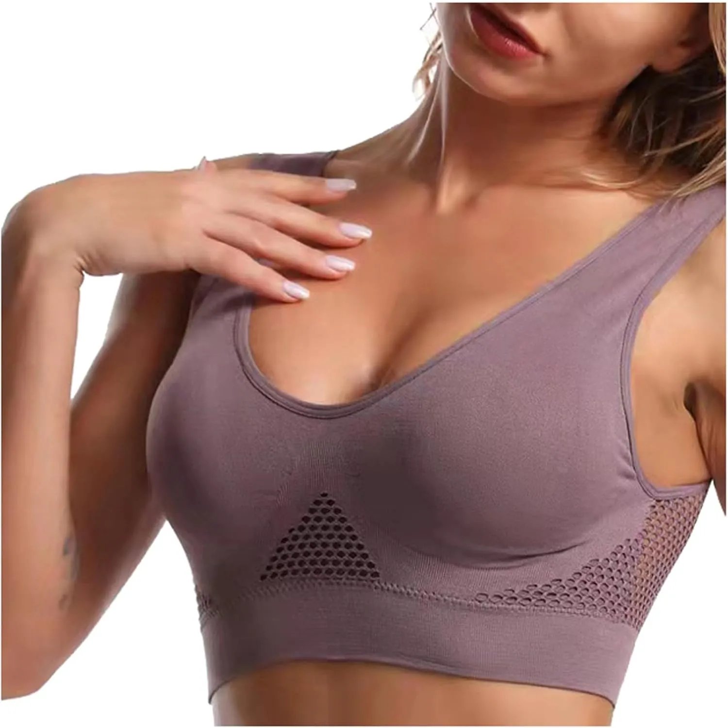 Womens Breathable Bras No Underwire Slight Lift up Comfortable Air Sports Bra 3 Packs Plus Size Sports Bras 2025