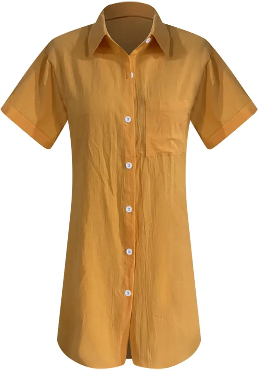 Womens Button Down Shirts Long Tunics Cotton Linen Dress Plus Size Short Sleeve Tops Beach Cover up Loose Blouse 2025