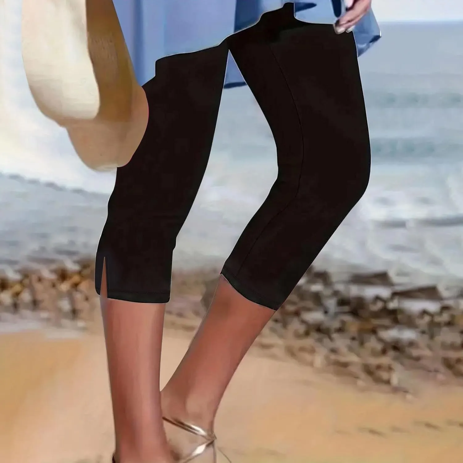 Womens Capri Leggings Summer Rhinestone Compression Leggings High Waist Pants Tight Yoga Workout Cropped Pants