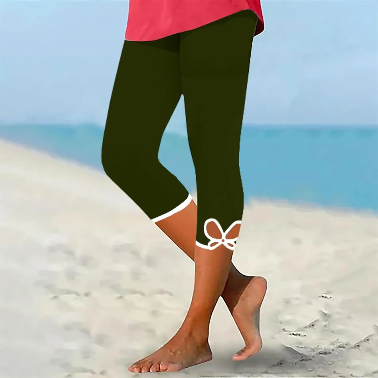 Womens Capris Summer High Waist Cropped Knee Lenth Short Stretchy Leggings Leggings Workout Compression Pants
