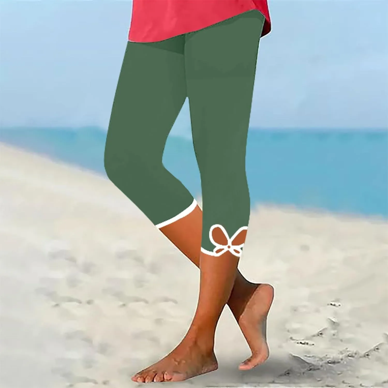 Womens Capris Summer High Waist Cropped Knee Lenth Short Stretchy Leggings Leggings Workout Compression Pants