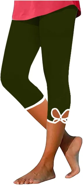 Womens Capris Summer High Waist Cropped Knee Lenth Short Stretchy Leggings Leggings Workout Compression Pants