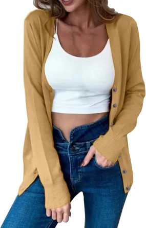 Womens Cardiagns Womens Button Down V Neck Long Sleeve Rib Knit Cardigan Sweater Womens Flowe Cardigan
