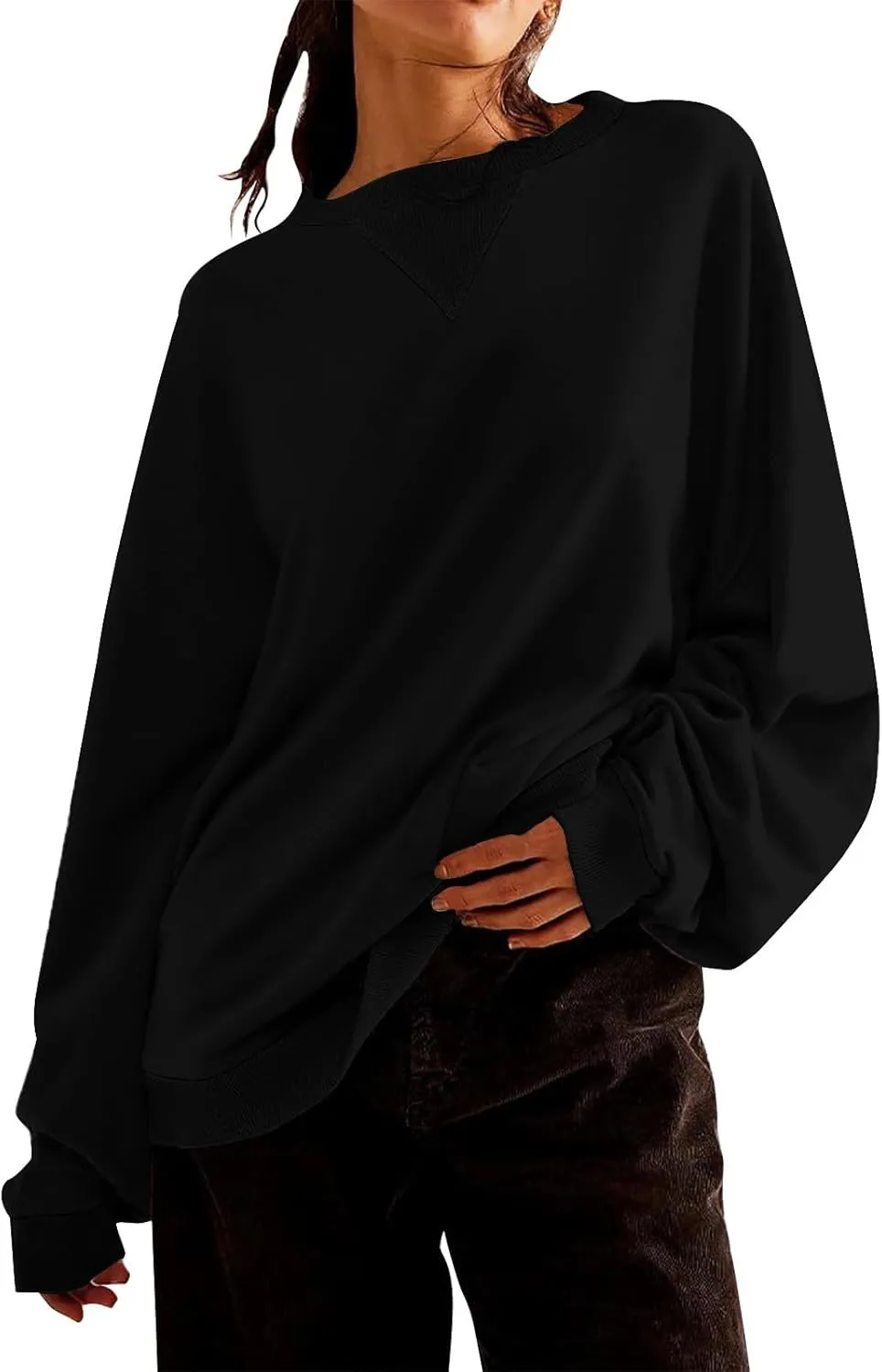 Women's Casual Long Sleeve Shirts Tops Loose Casual Solid Round Neck Pullover Blouse 2024 Fall Outfits