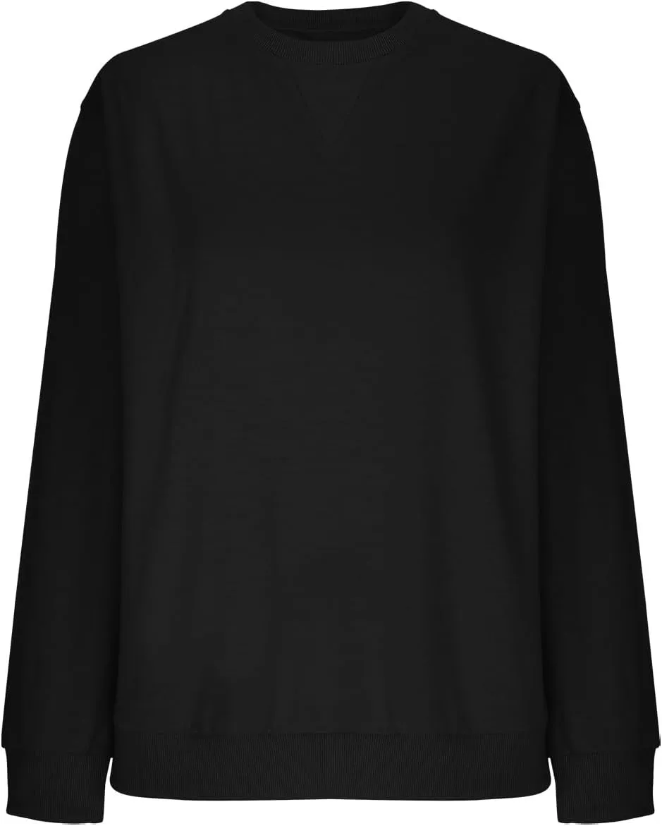 Women's Casual Long Sleeve Shirts Tops Loose Casual Solid Round Neck Pullover Blouse 2024 Fall Outfits