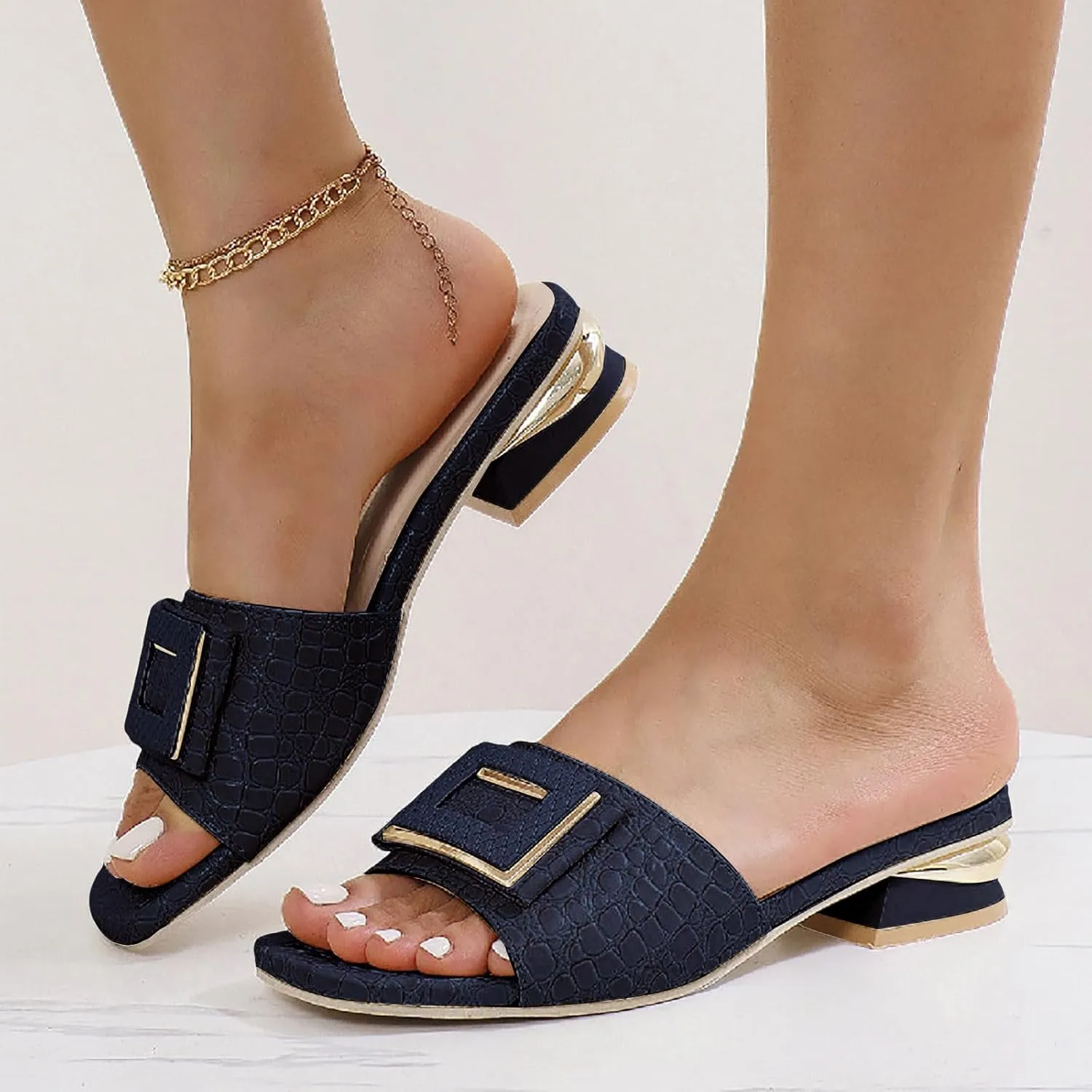Women's Chunky Low Heel Sandals Fish Mouth Sandals With A Single ; New Women's Fish Mouth For Foreign Trade