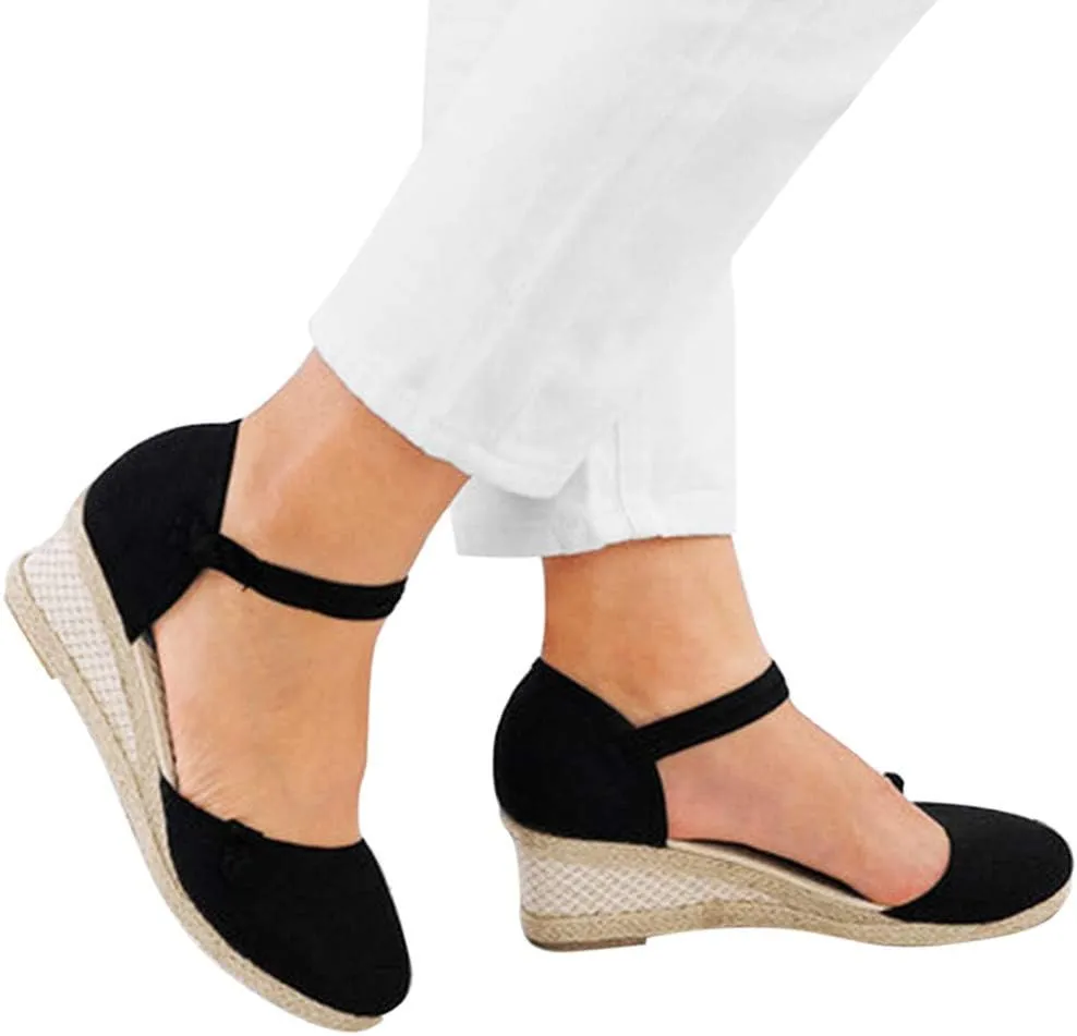 Womens Closed Toe Espadrille Wedge Heels Sandals, 2023 Retro Casual Ankle Strap Platform Wedges Summer Shoes Womens Espadrilles