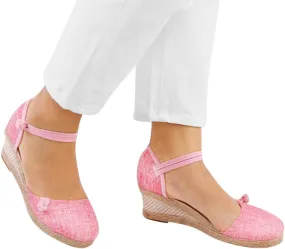 Womens Closed Toe Espadrille Wedge Heels Sandals, 2023 Retro Casual Ankle Strap Platform Wedges Summer Shoes Womens Espadrilles