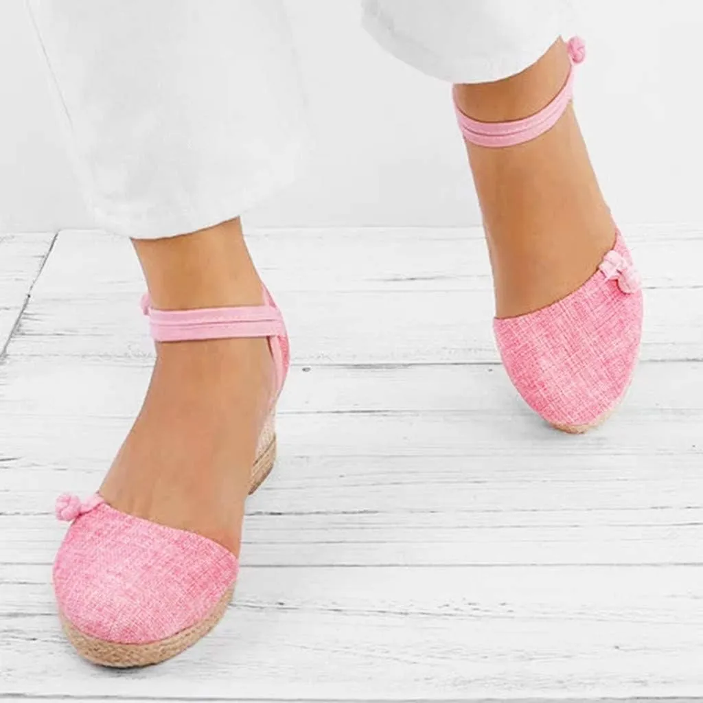Womens Closed Toe Espadrille Wedge Heels Sandals, 2023 Retro Casual Ankle Strap Platform Wedges Summer Shoes Womens Espadrilles
