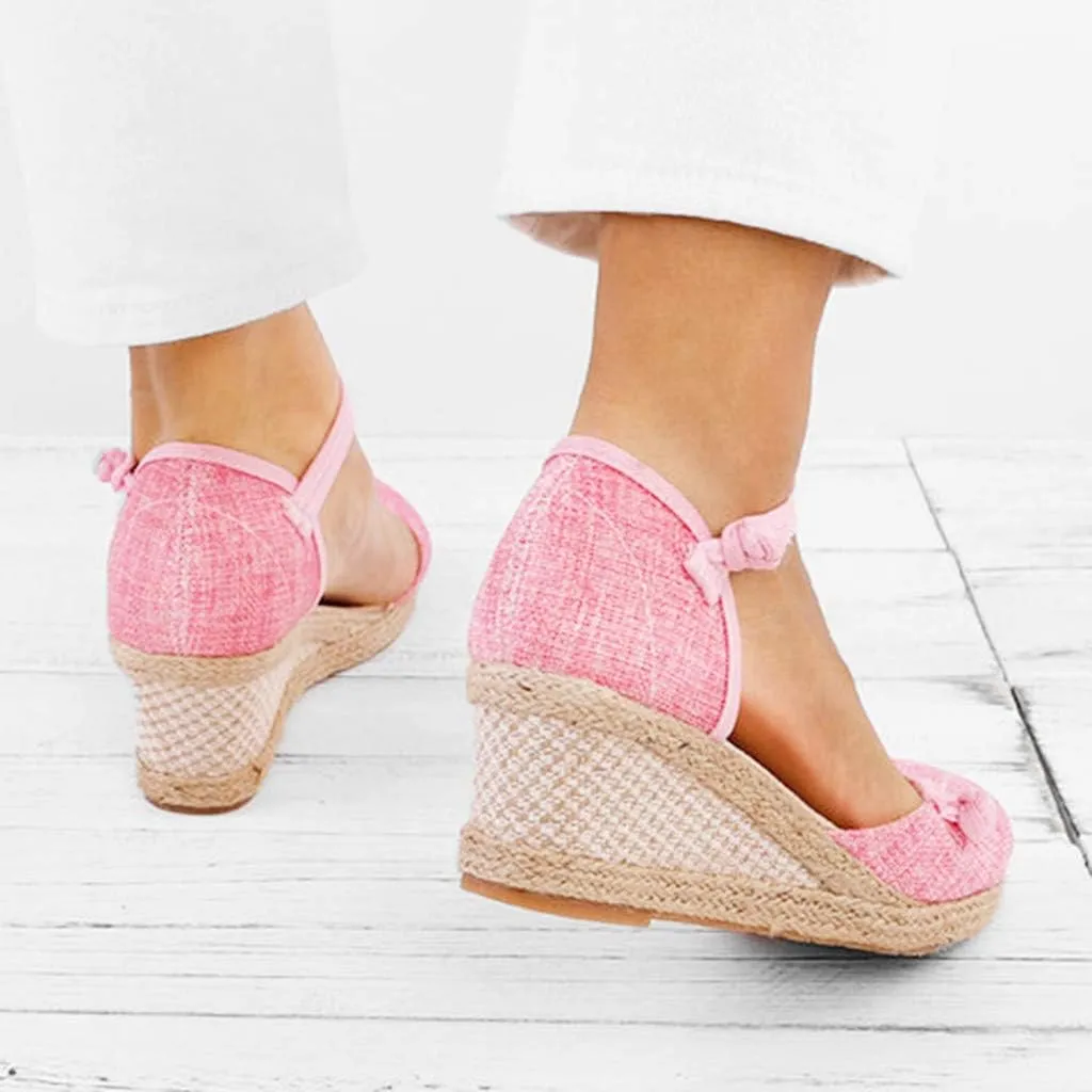 Womens Closed Toe Espadrille Wedge Heels Sandals, 2023 Retro Casual Ankle Strap Platform Wedges Summer Shoes Womens Espadrilles