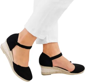 Womens Closed Toe Espadrille Wedge Heels Sandals, 2023 Retro Casual Ankle Strap Platform Wedges Summer Shoes Womens Espadrilles