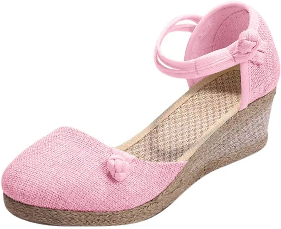 Womens Closed Toe Espadrille Wedge Heels Sandals, 2023 Retro Casual Ankle Strap Platform Wedges Summer Shoes Womens Espadrilles