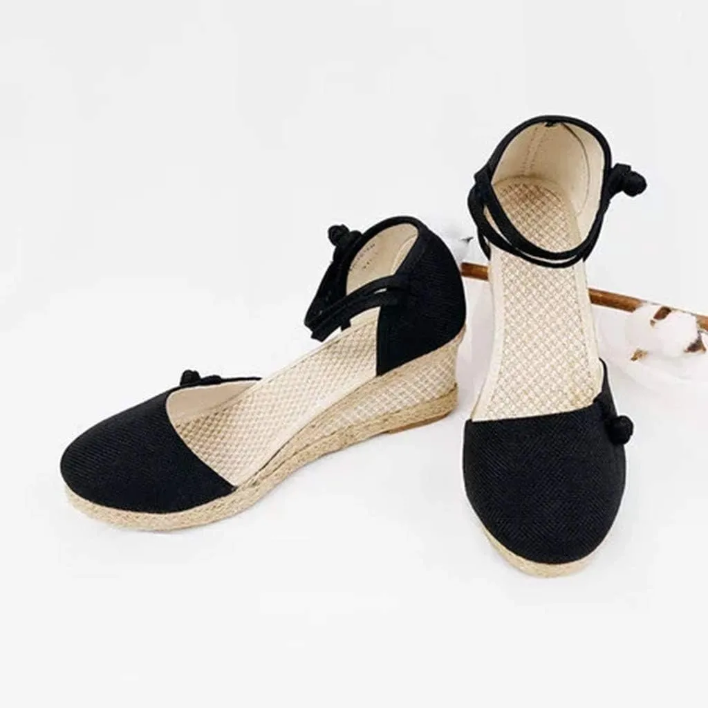 Womens Closed Toe Espadrille Wedge Heels Sandals, 2023 Retro Casual Ankle Strap Platform Wedges Summer Shoes Womens Espadrilles