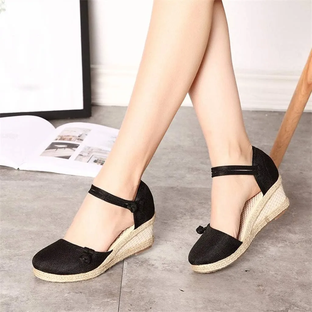 Womens Closed Toe Espadrille Wedge Heels Sandals, 2023 Retro Casual Ankle Strap Platform Wedges Summer Shoes Womens Espadrilles