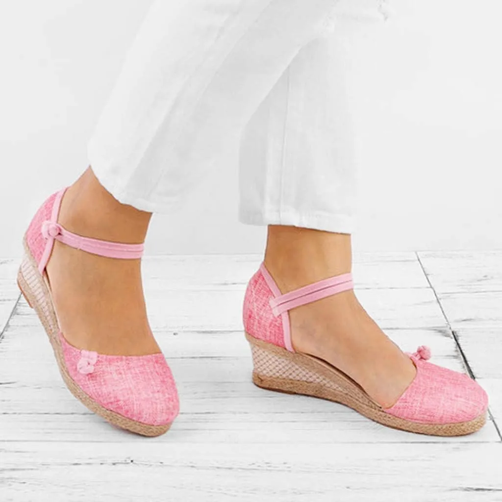 Womens Closed Toe Espadrille Wedge Heels Sandals, 2023 Retro Casual Ankle Strap Platform Wedges Summer Shoes Womens Espadrilles