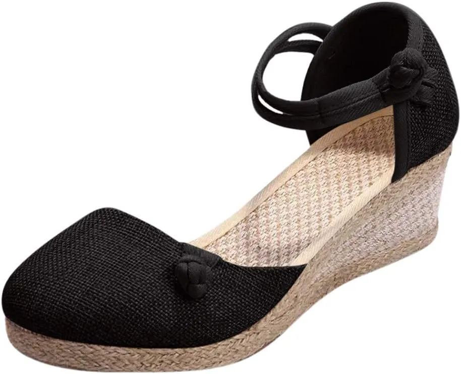 Womens Closed Toe Espadrille Wedge Heels Sandals, 2023 Retro Casual Ankle Strap Platform Wedges Summer Shoes Womens Espadrilles
