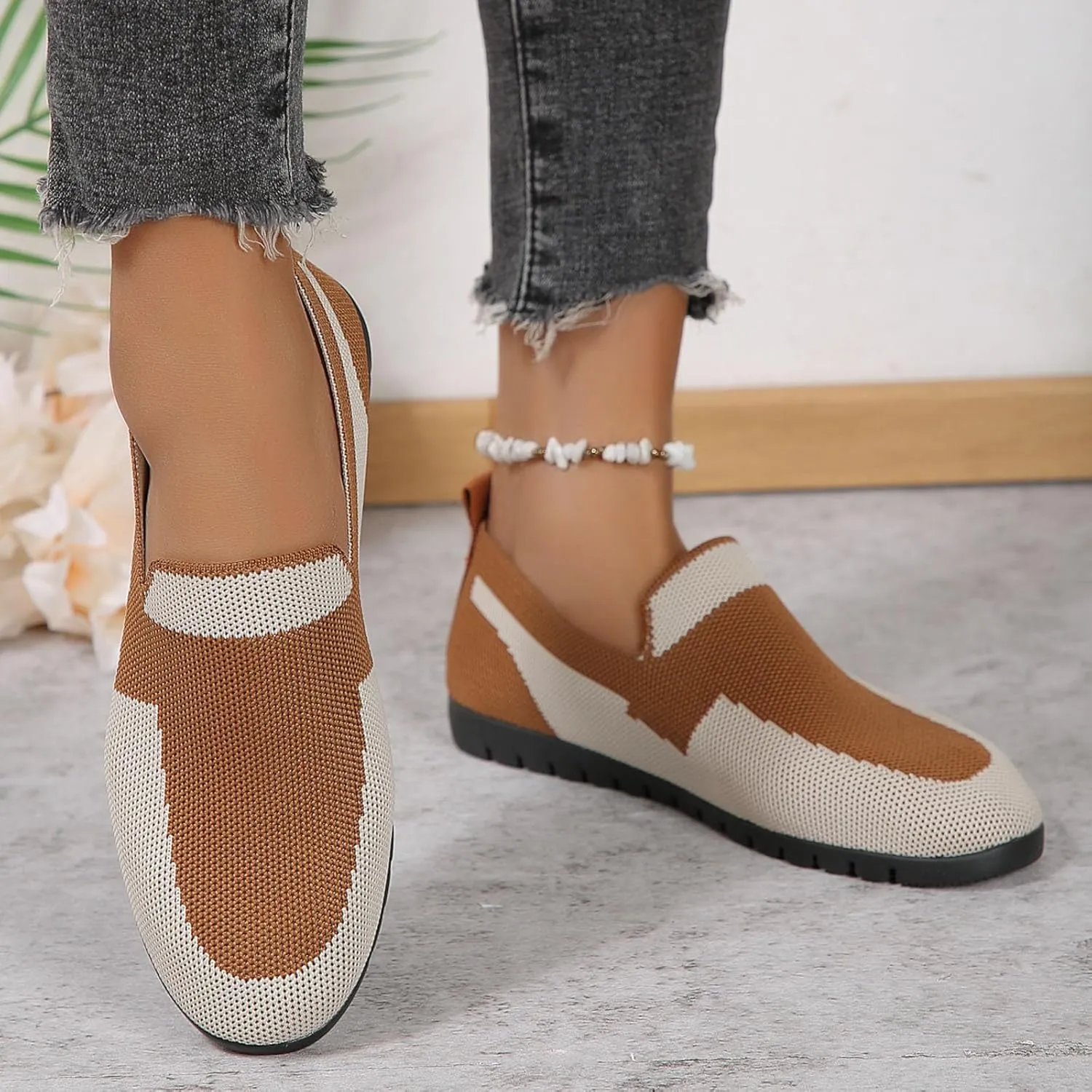 Womens Colour Walking Shoes Round Head Mesh Breathable Flat Sneakers Casual Comfortable Beach Ballet Flats Shoes