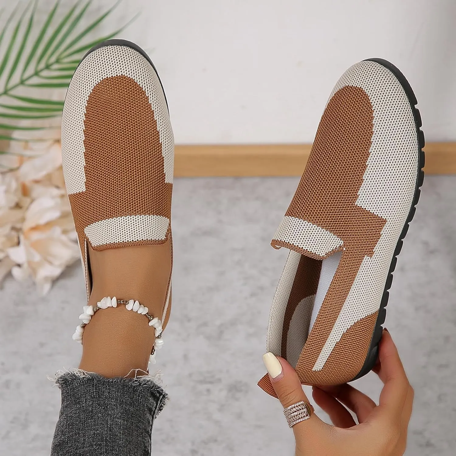 Womens Colour Walking Shoes Round Head Mesh Breathable Flat Sneakers Casual Comfortable Beach Ballet Flats Shoes