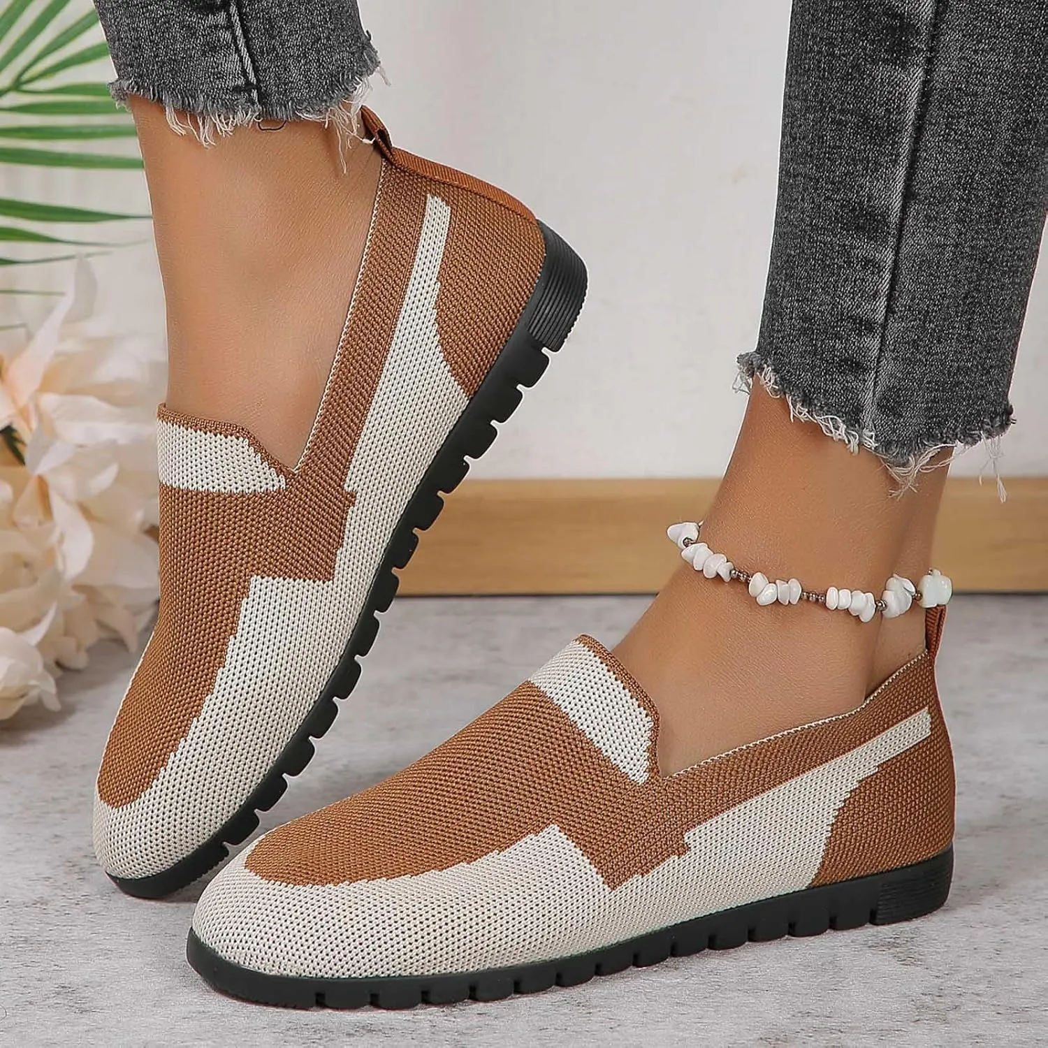 Womens Colour Walking Shoes Round Head Mesh Breathable Flat Sneakers Casual Comfortable Beach Ballet Flats Shoes