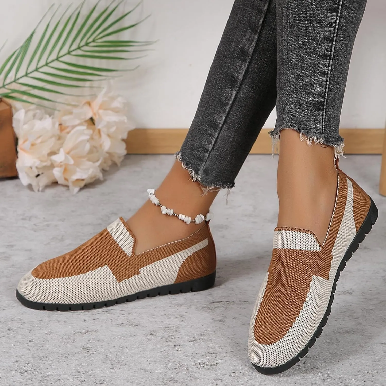 Womens Colour Walking Shoes Round Head Mesh Breathable Flat Sneakers Casual Comfortable Beach Ballet Flats Shoes
