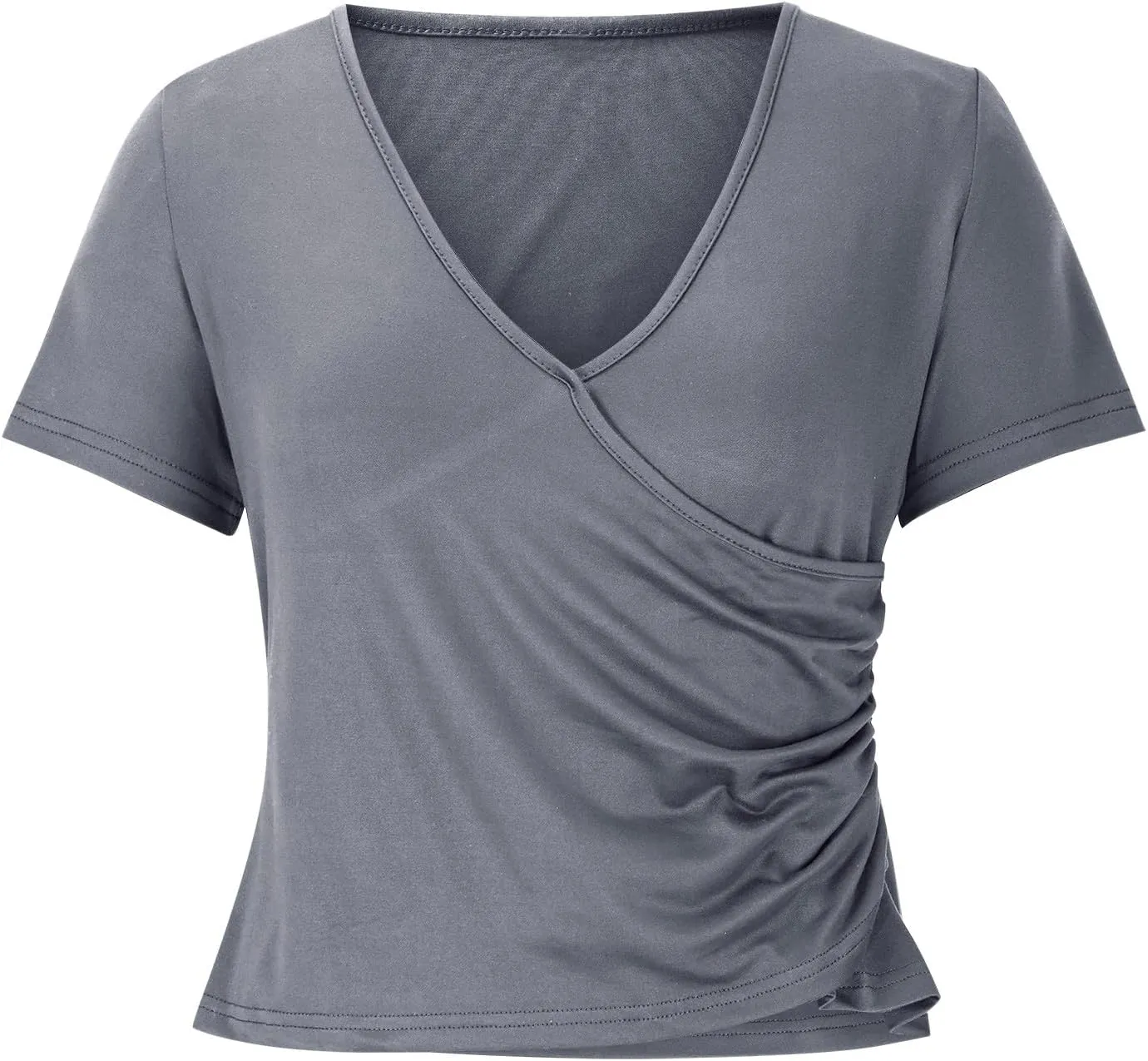 Womens Cross Wrap Tops Summer Deep V Neck T Shirts Casual Sexy Knit Short Sleeve Blouses Slim Fit Ruched Shirts Tops