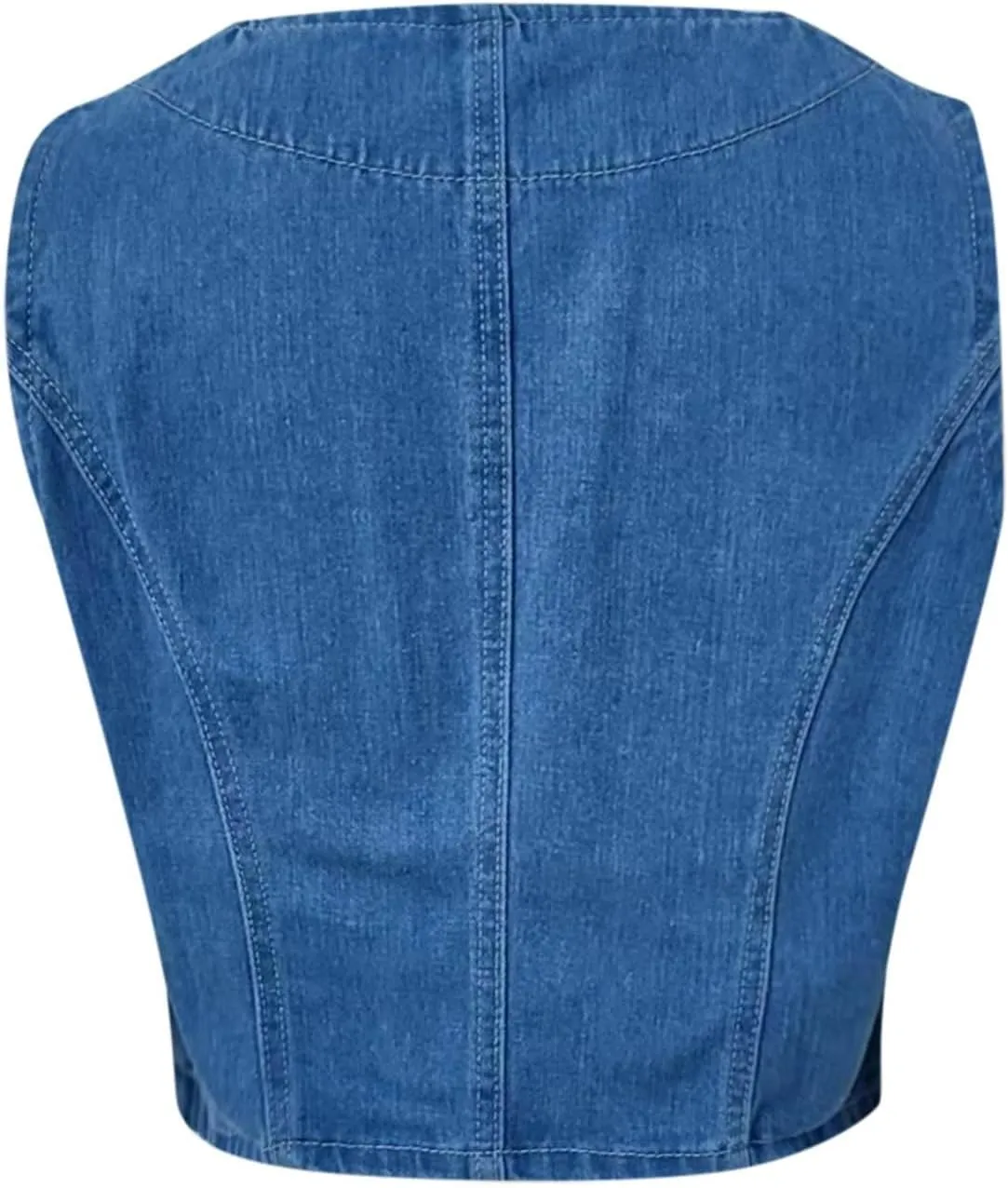 Womens Denim Vest Sleeveless V Neck Button Down Jean Jacket Summer Crop Tops Puffed Vest Womens Coat