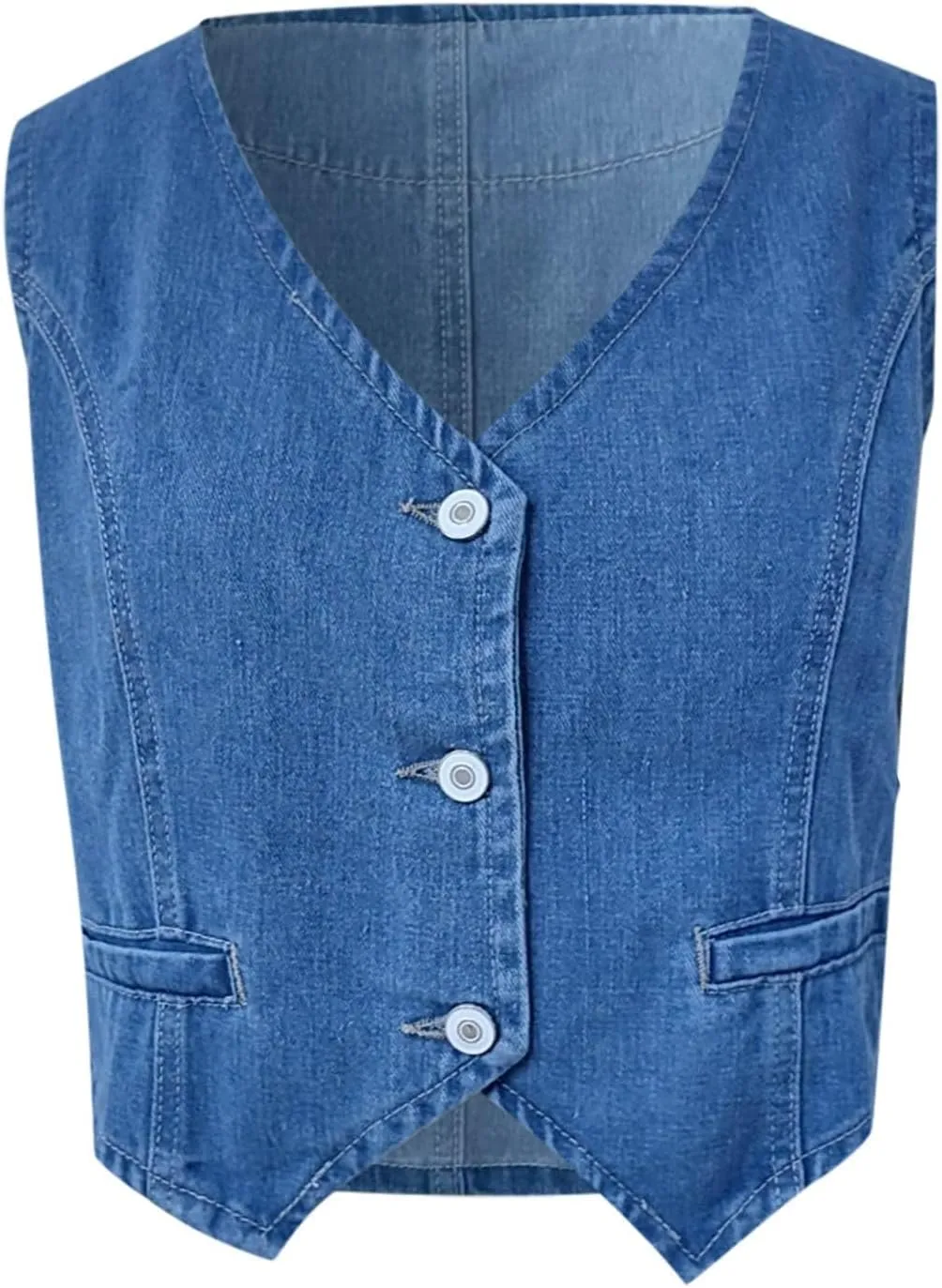 Womens Denim Vest Sleeveless V Neck Button Down Jean Jacket Summer Crop Tops Puffed Vest Womens Coat