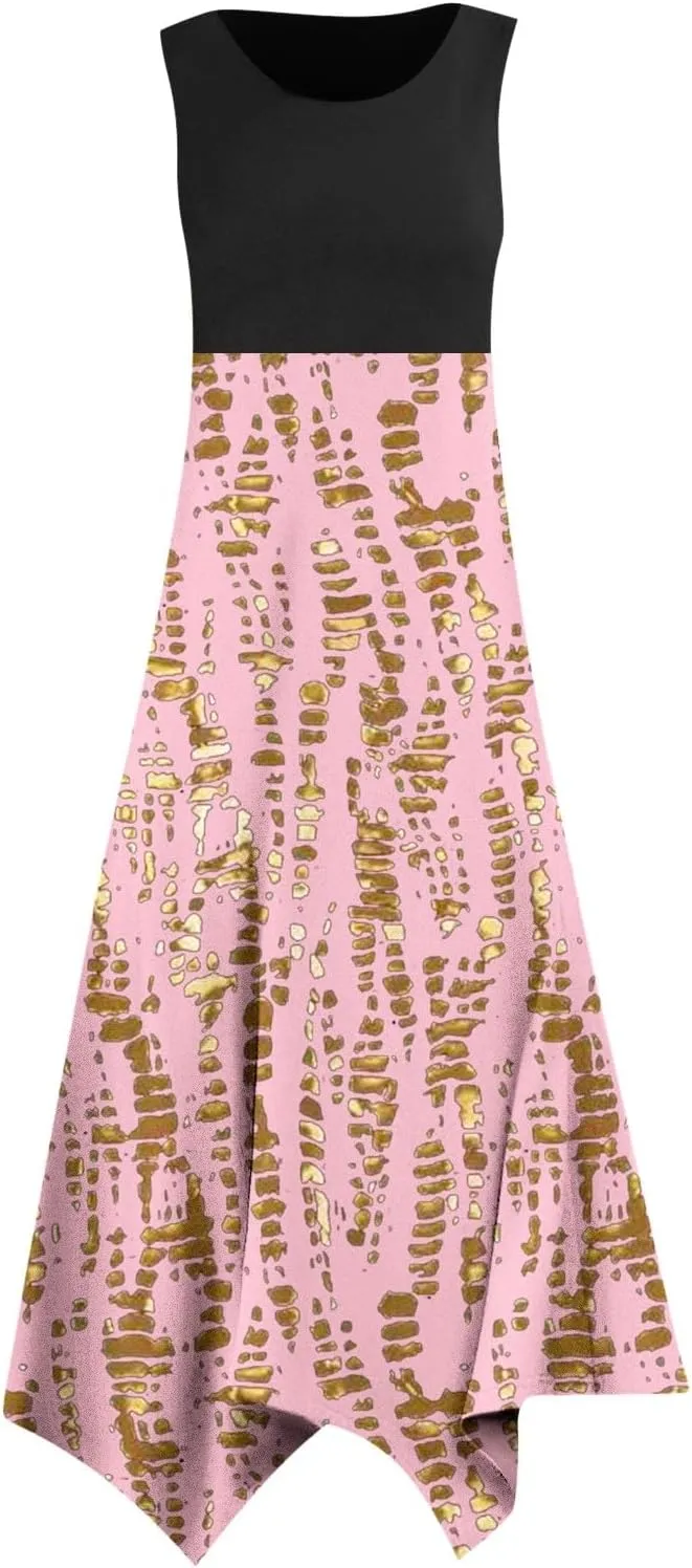 Womens Dresses Women's Summer Casual Flowing Floral Elegant Vest Long Dress