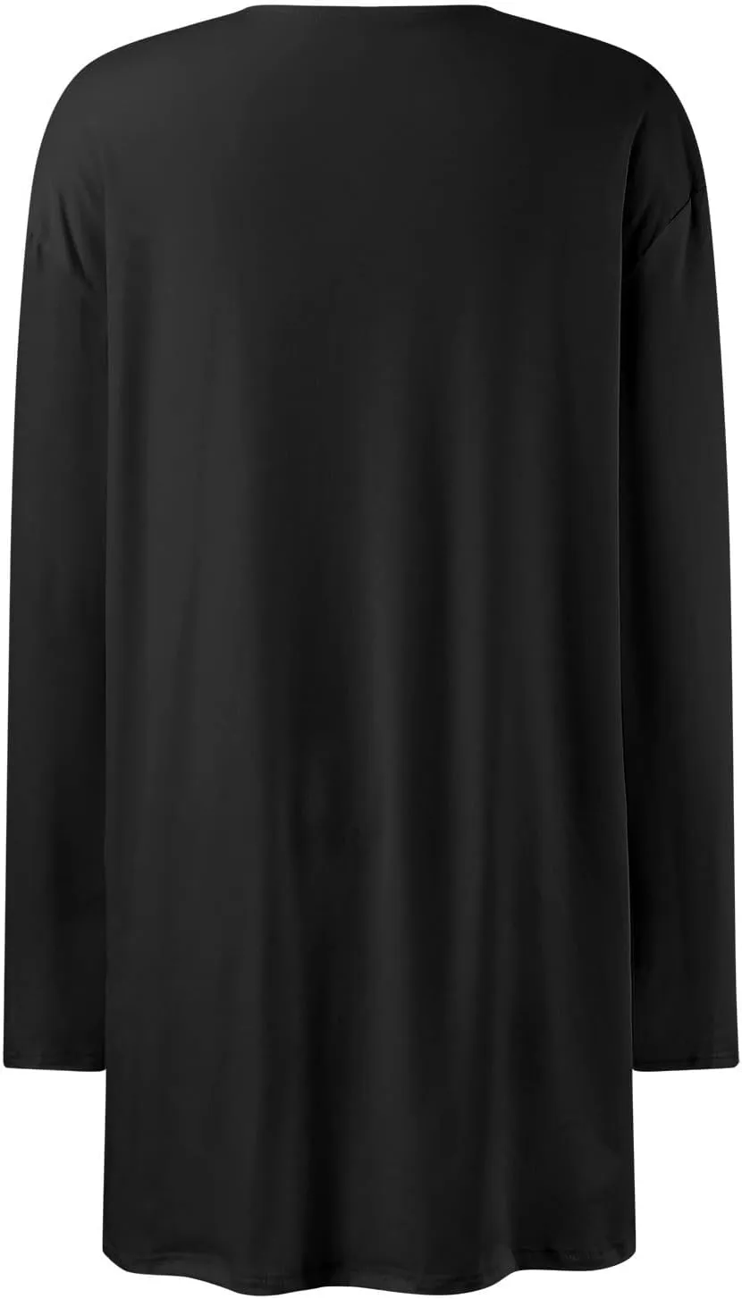 Womens Elegant Pockets Cardigan Cover Up Casual Mid Long Length Tops Kimonos for Women Womens Coat