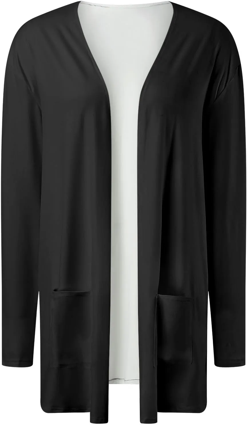 Womens Elegant Pockets Cardigan Cover Up Casual Mid Long Length Tops Kimonos for Women Womens Coat