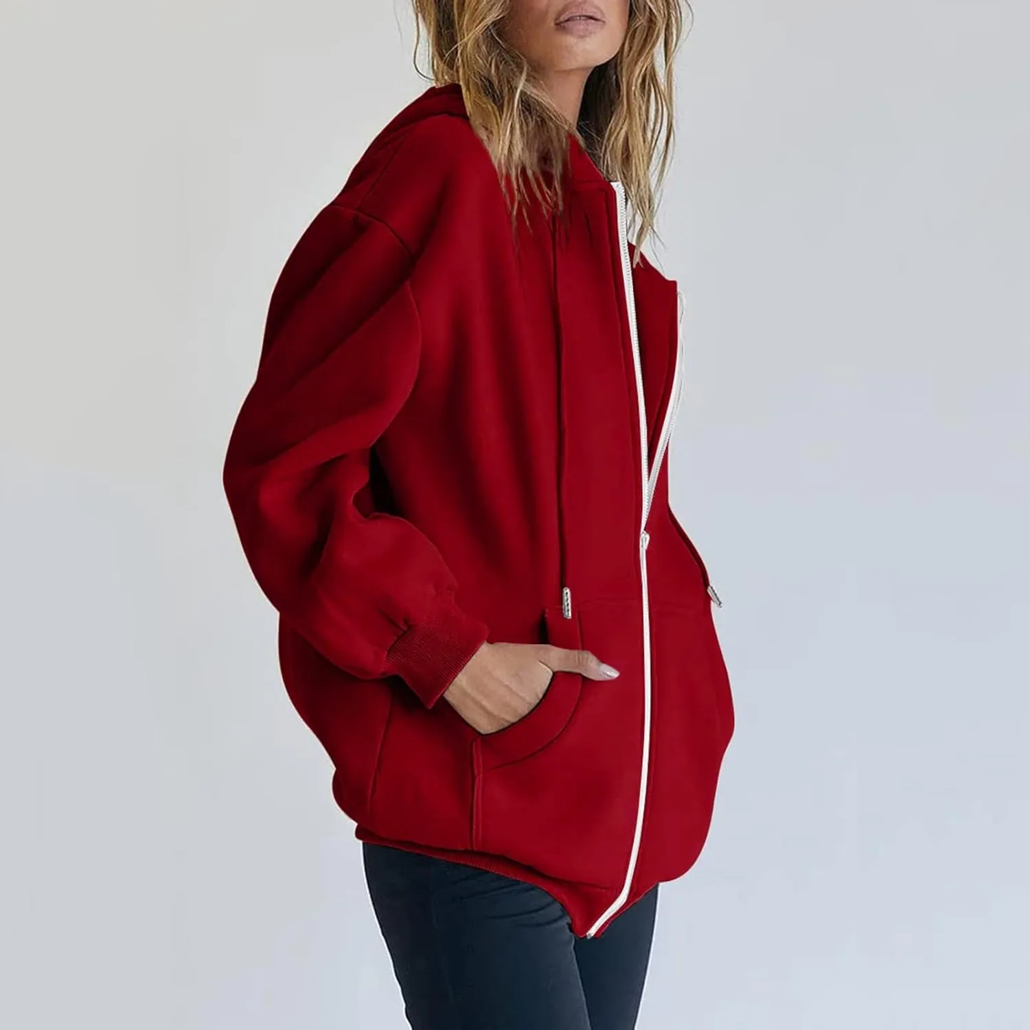 Womens Fall Jacket Coat Casual Zip Up Hoodies Fleece Full Zip Hooded Sweatshirt Running Sweatshirt