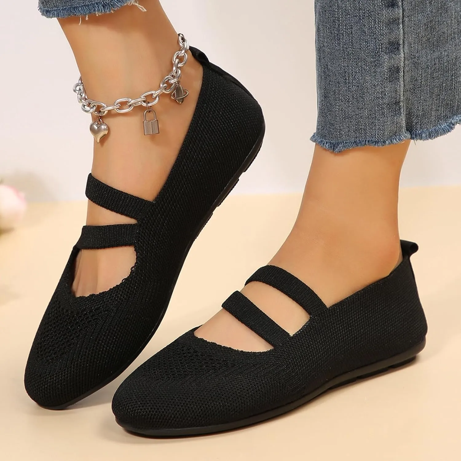 Womens Fashion Breathable Mesh Knitted Flats Beach Walking Shoes Soft Sole Casual Shoes for Summer Vacation