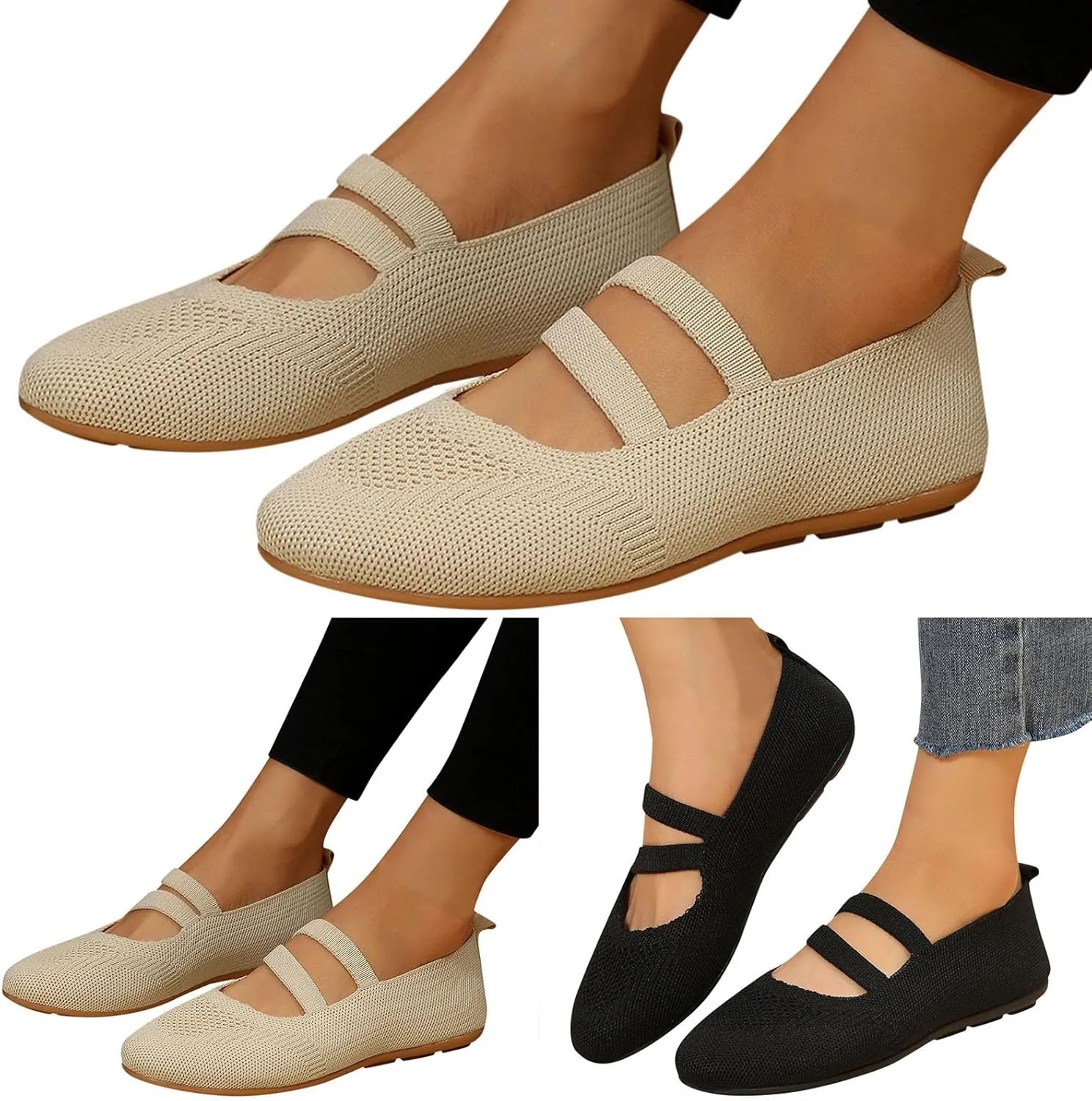 Womens Fashion Breathable Mesh Knitted Flats Beach Walking Shoes Soft Sole Casual Shoes for Summer Vacation