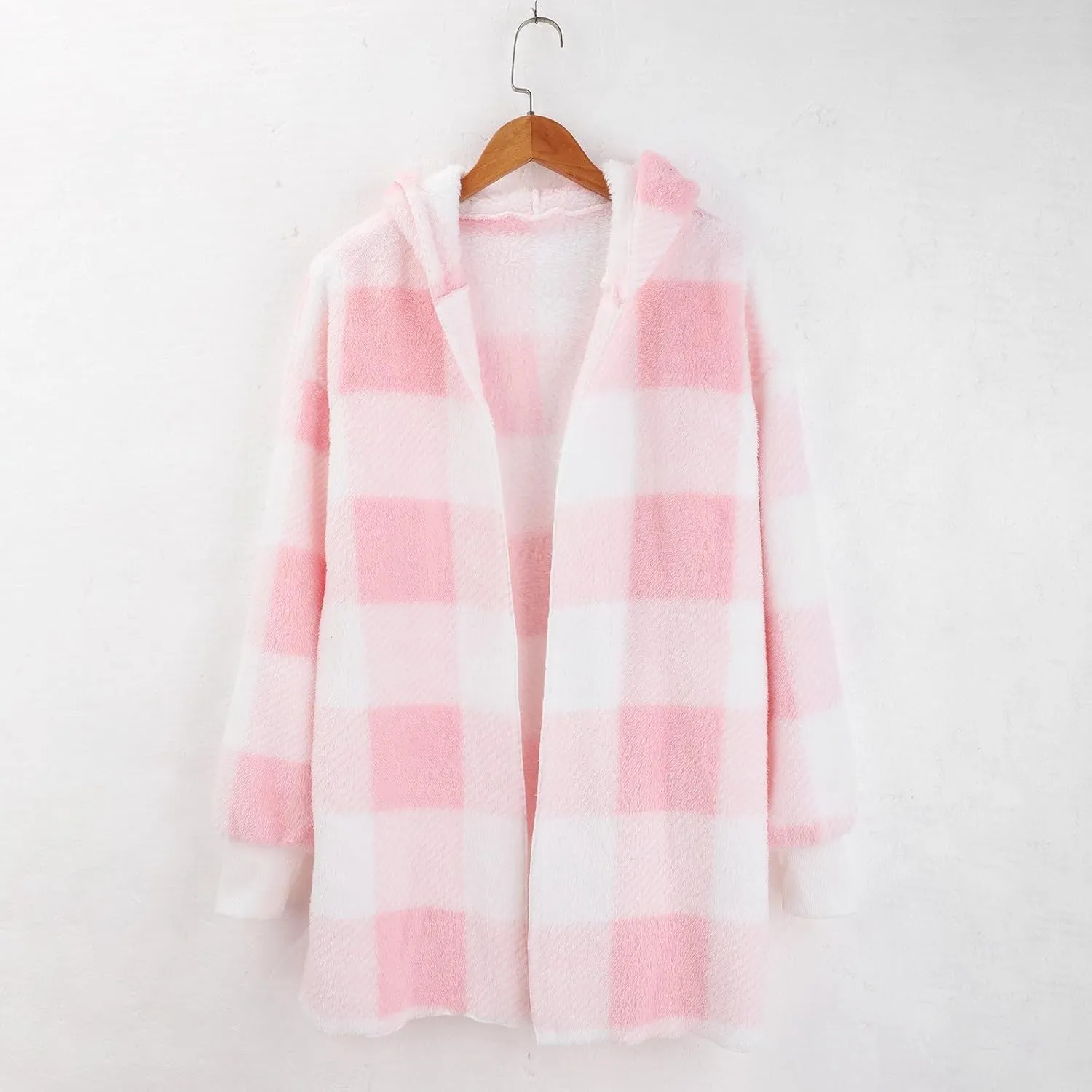 Womens Flannel Shacket Jacket Hooded Jackets Up Button Cardigan Trendy Plaid Fuzzy Outerwear Womens Long Flannel