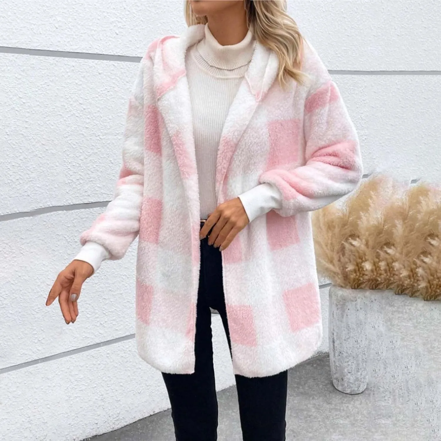 Womens Flannel Shacket Jacket Hooded Jackets Up Button Cardigan Trendy Plaid Fuzzy Outerwear Womens Long Flannel