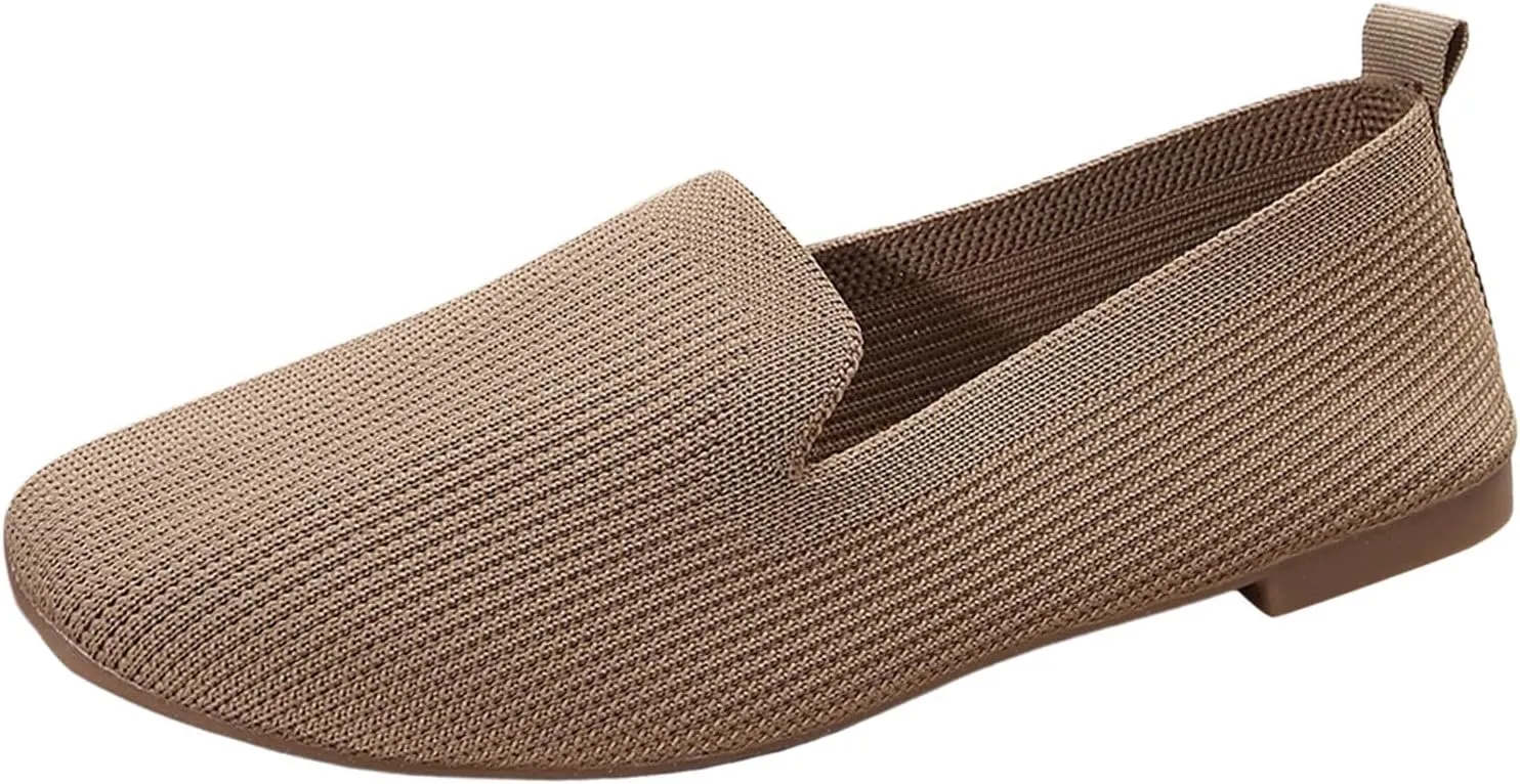 Womens Flat Shoes Knitted Lightweight Loafers Flats Shoes Round Toe Ballet Flat Shoe Casual Breathable Walking Shoe