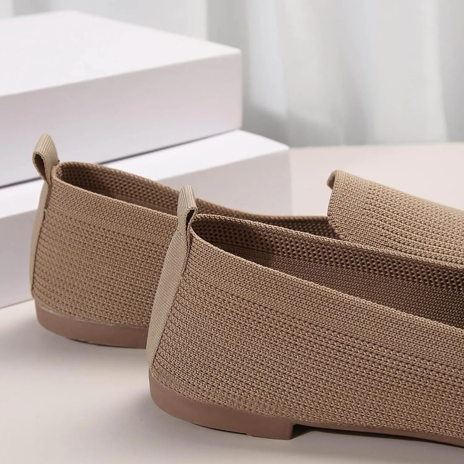 Womens Flat Shoes Knitted Lightweight Loafers Flats Shoes Round Toe Ballet Flat Shoe Casual Breathable Walking Shoe