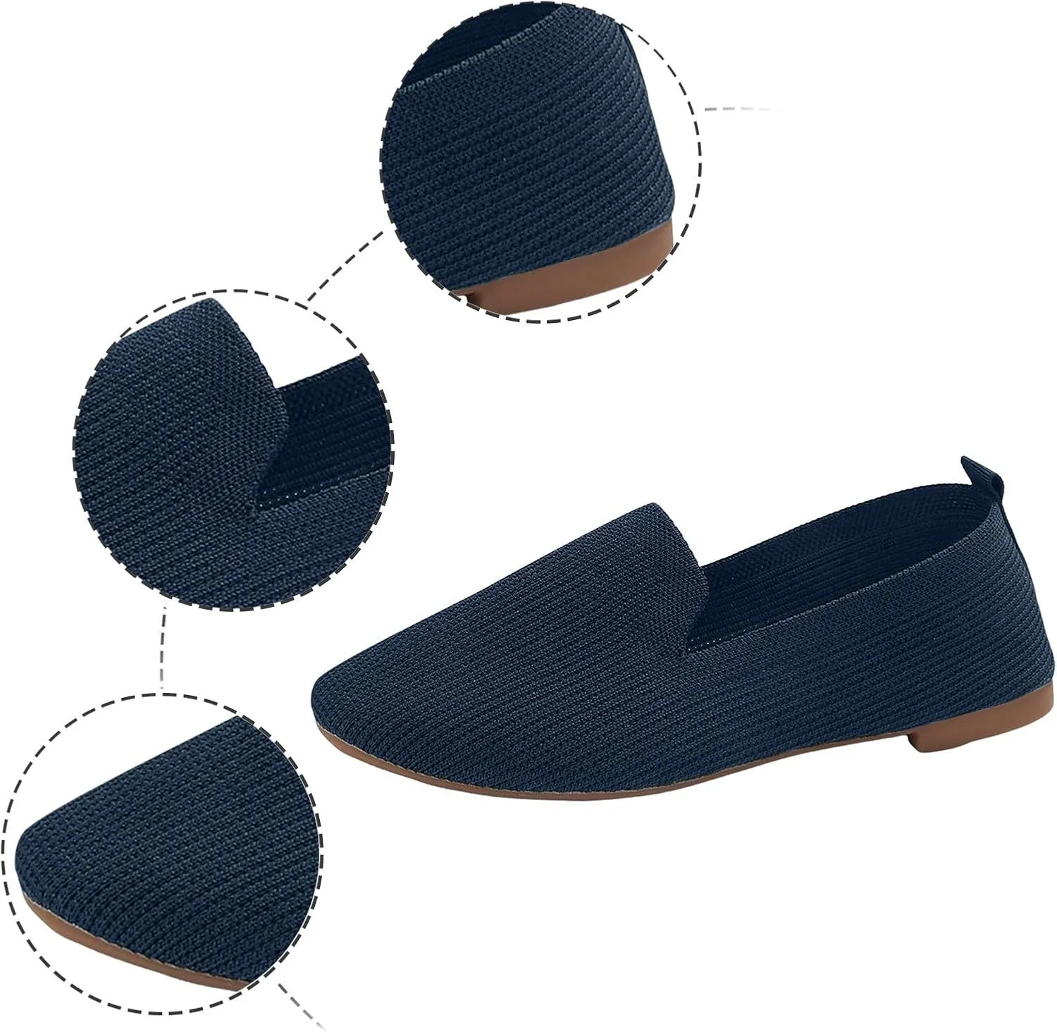 Womens Flat Shoes Knitted Lightweight Loafers Flats Shoes Round Toe Ballet Flat Shoe Casual Breathable Walking Shoe
