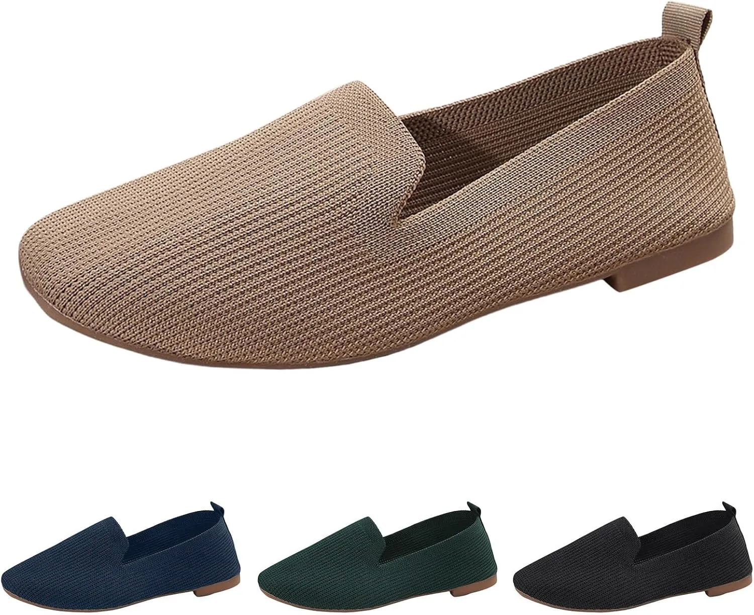 Womens Flat Shoes Knitted Lightweight Loafers Flats Shoes Round Toe Ballet Flat Shoe Casual Breathable Walking Shoe