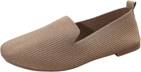 Womens Flat Shoes Knitted Lightweight Loafers Flats Shoes Round Toe Ballet Flat Shoe Casual Breathable Walking Shoe