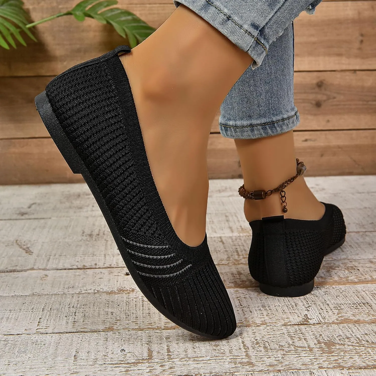 Womens Flats Summer Knitting Walking Shoes Breathable Mesh Loafers Round Toe Slip On Ballerina Walking Flats Shoe