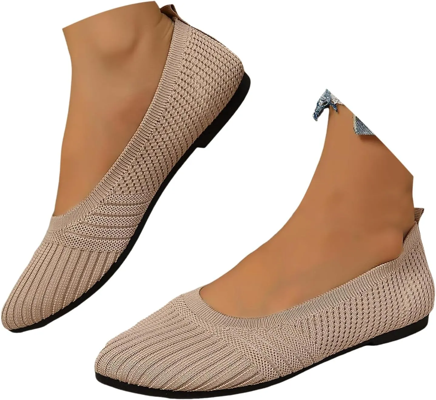 Womens Flats Summer Knitting Walking Shoes Breathable Mesh Loafers Round Toe Slip On Ballerina Walking Flats Shoe