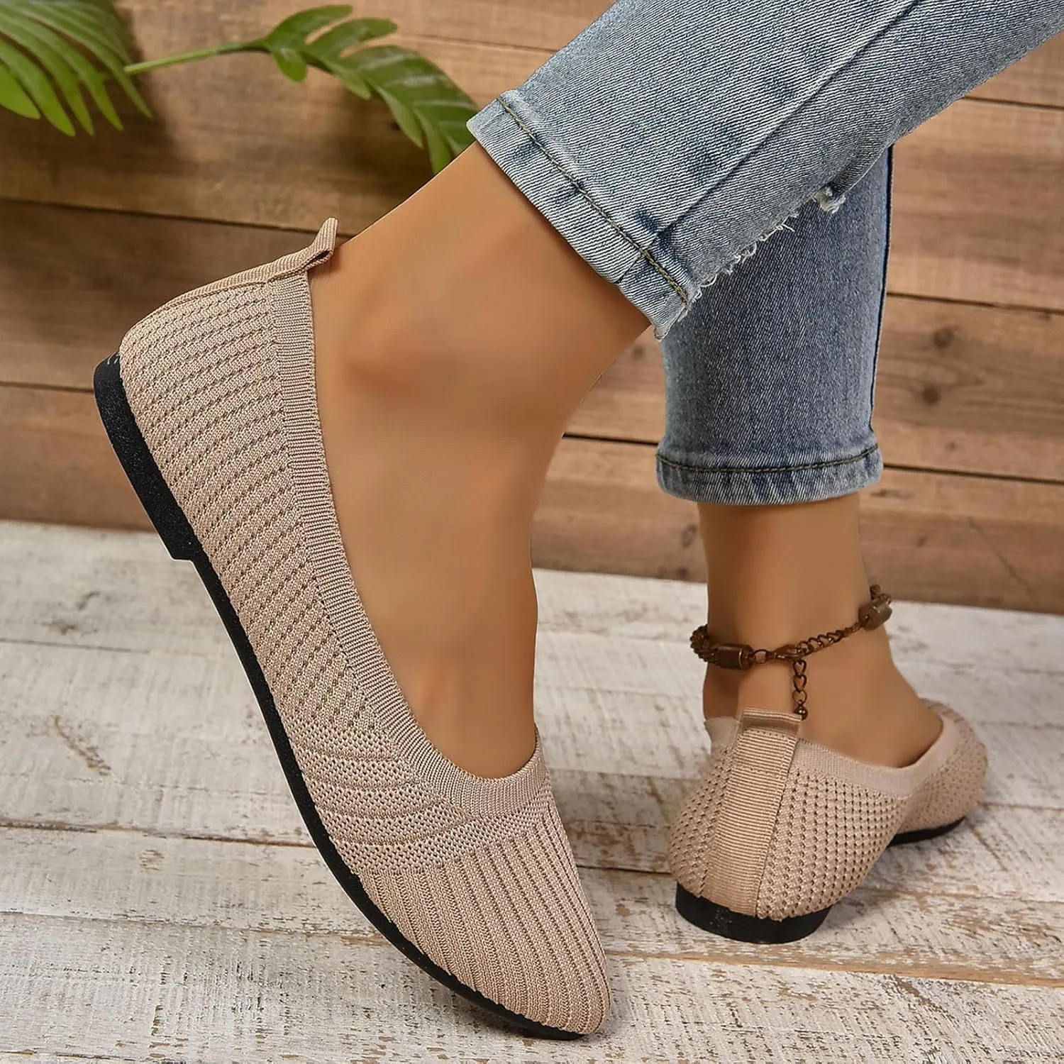 Womens Flats Summer Knitting Walking Shoes Breathable Mesh Loafers Round Toe Slip On Ballerina Walking Flats Shoe