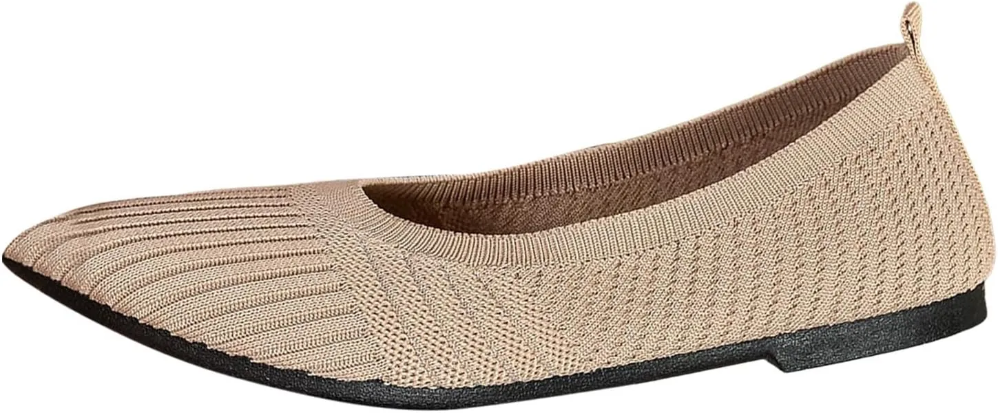 Womens Flats Summer Knitting Walking Shoes Breathable Mesh Loafers Round Toe Slip On Ballerina Walking Flats Shoe