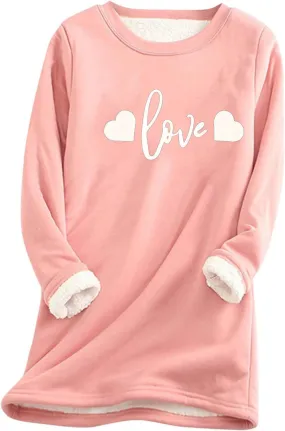 Womens Fleece Crewneck Sweatshirt Sherpa Lined Sweatshirt Thermal Sweatshirt Warm Winter Pullover Sweatshirt