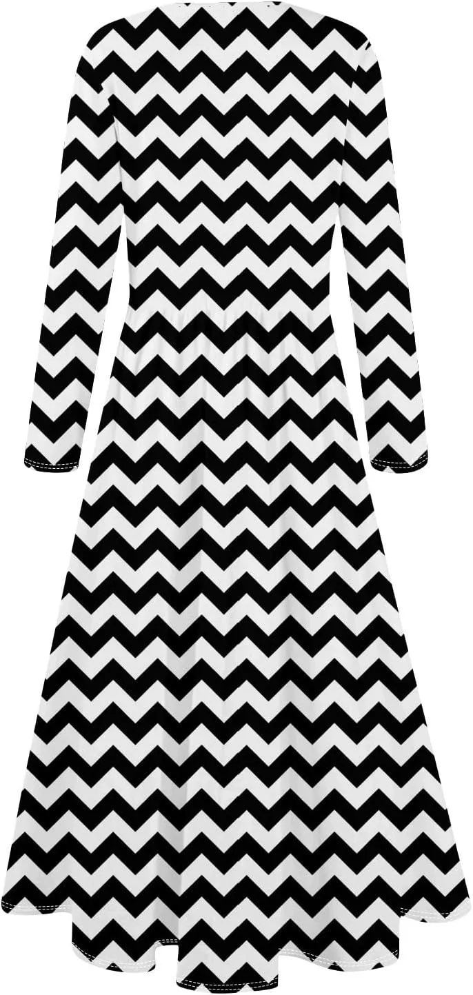 Womens Formal Long Sleeve Crewneck Maxi Dresses Vacation Casual Graphic Print Summer Dress