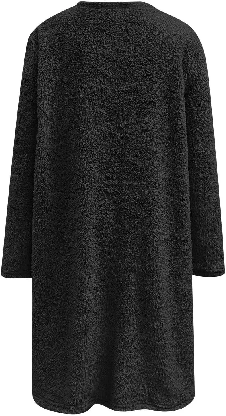 Womens Fuzzy Fleece Pullover Sherpa Sweatshirt Turtleneck Long Sleeve Sweatshirts Winter Warm Outwear Tops with Pockets