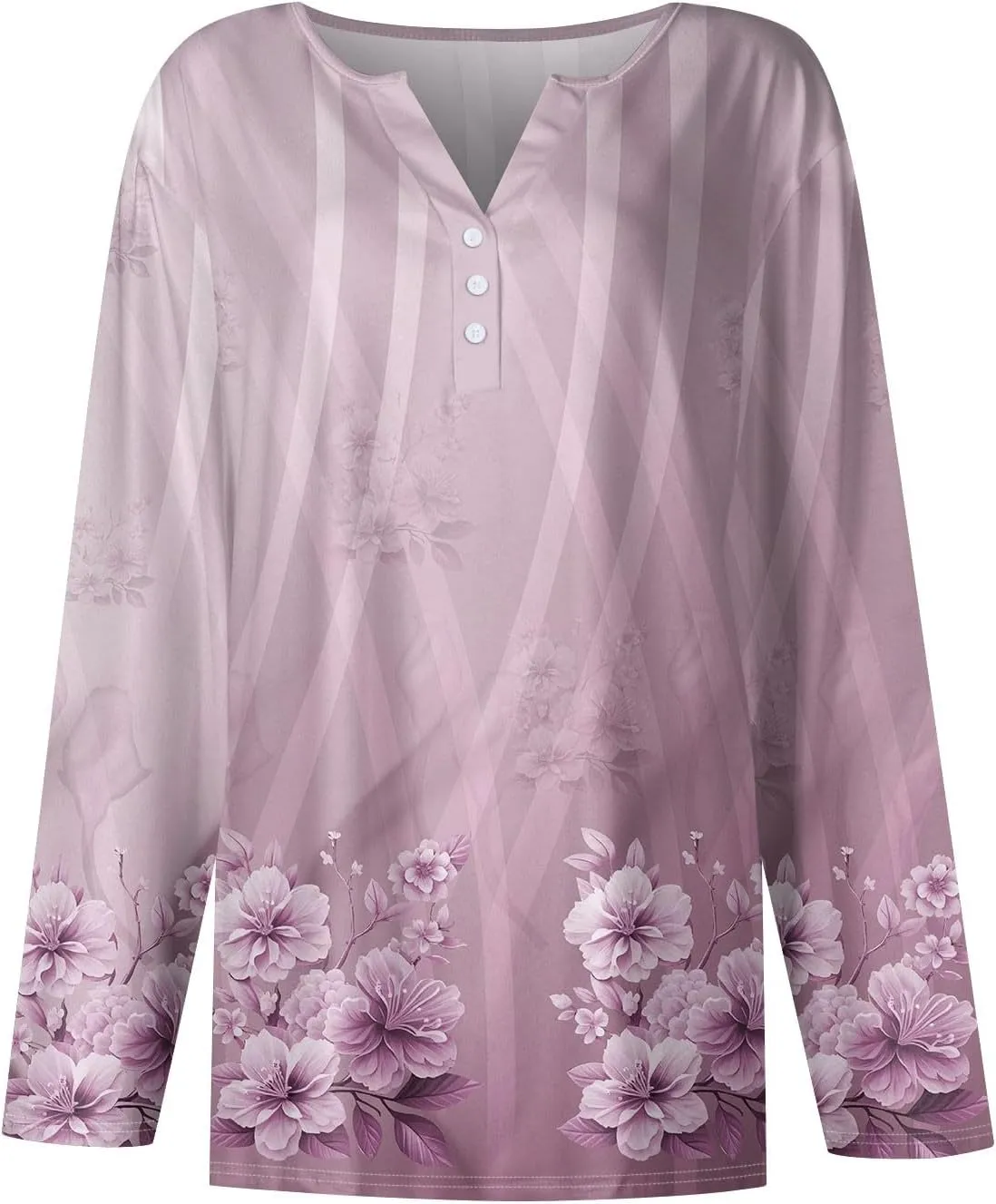 Womens Graphic Tees Long Sleeve Shirts V Neck Button Trendy Casual Tunics Floral Print Henley Loose Clothing