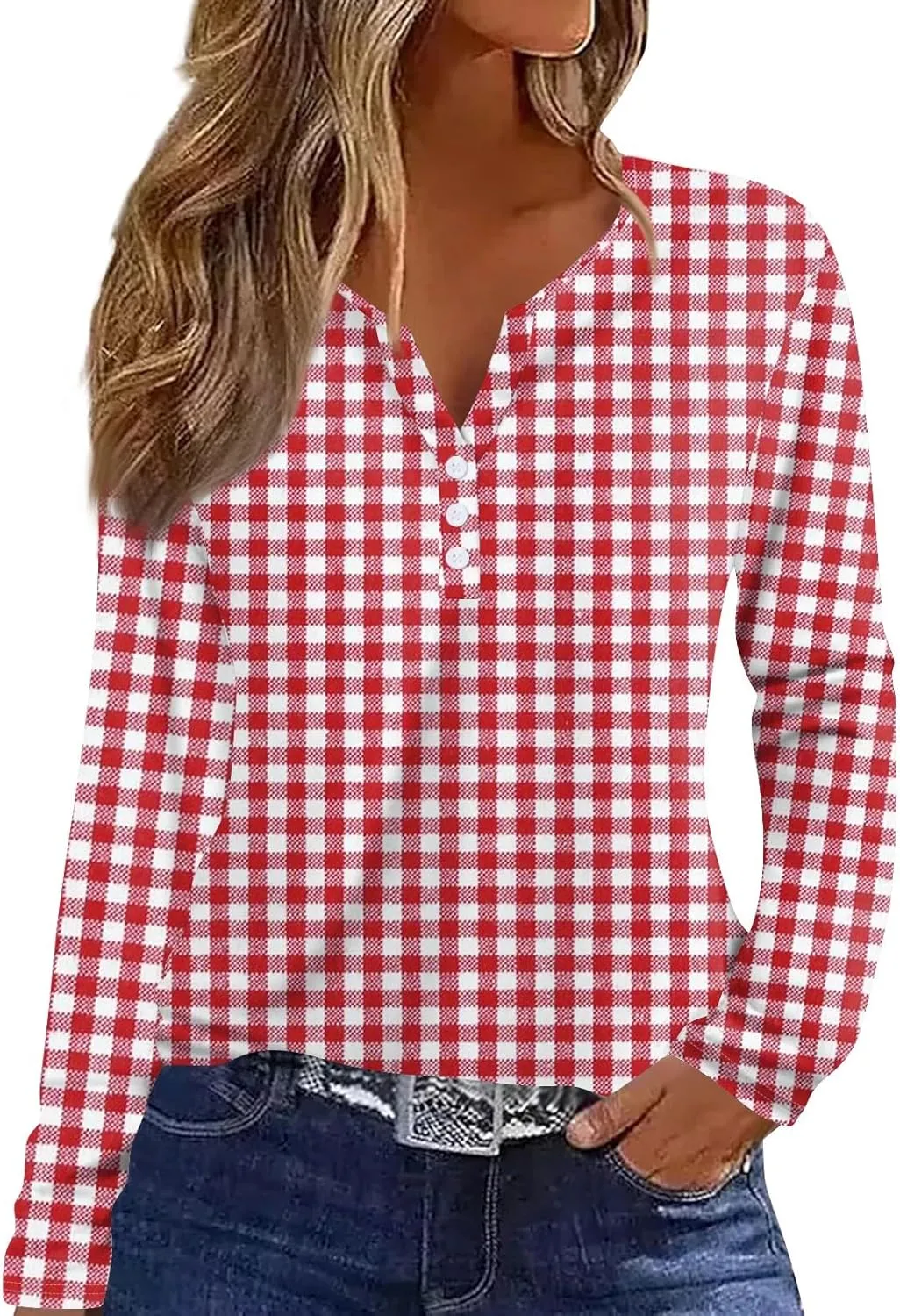 Womens Graphic Tees Long Sleeve Shirts V Neck Button Trendy Loose Floral Print Henley Casual Tunics Clothing