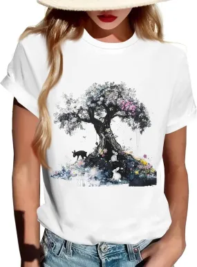Women's Graphic Tees Summer White Crewneck T Shirt Short Sleeve Trendy Cute Print Graphic Shirts for Women
